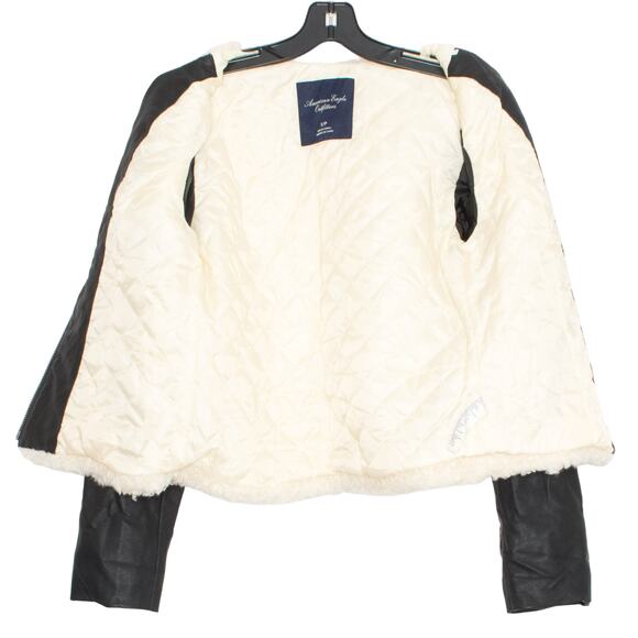 American Eagle Jacket Sherpa Faux Leather Teddy Streetwear Moto Cozy Y2K Small - Picture 2 of 6